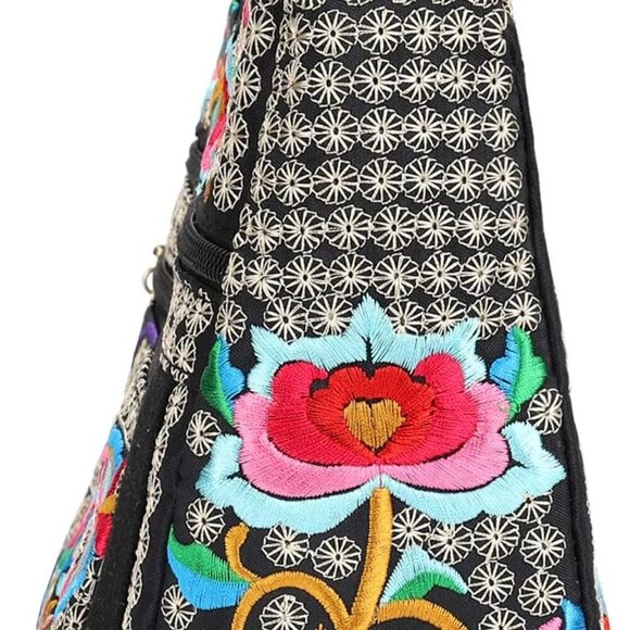 Embroidered Canvas 3 zip Small Crossbody Bag Cell Phone Purse Shoulder Wallet Ha - Picture 5 of 6